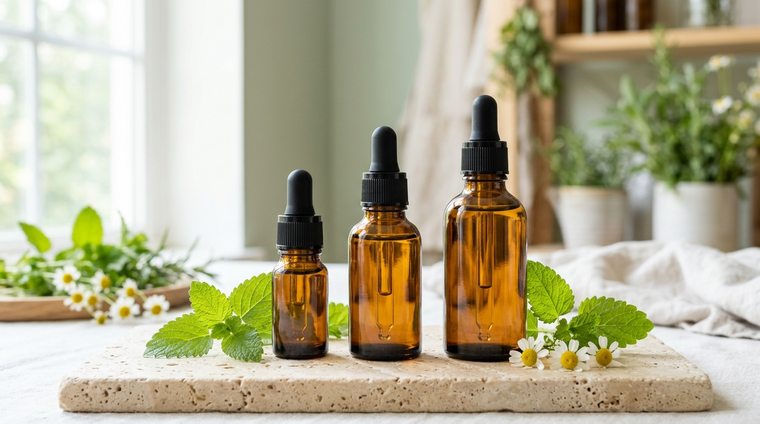 Amber glass tincture dropper bottles
